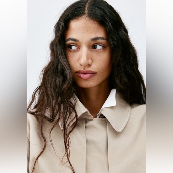 NWT H&M DOUBLE-BREASTED TWILL TRENCH COAT IN BEIGE - Picture 6 of 8